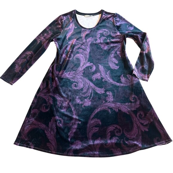 Soft Surroundings Velvet Mini Dress Long Sleeve Stretch Comfy Size Petite Large - Picture 1 of 10